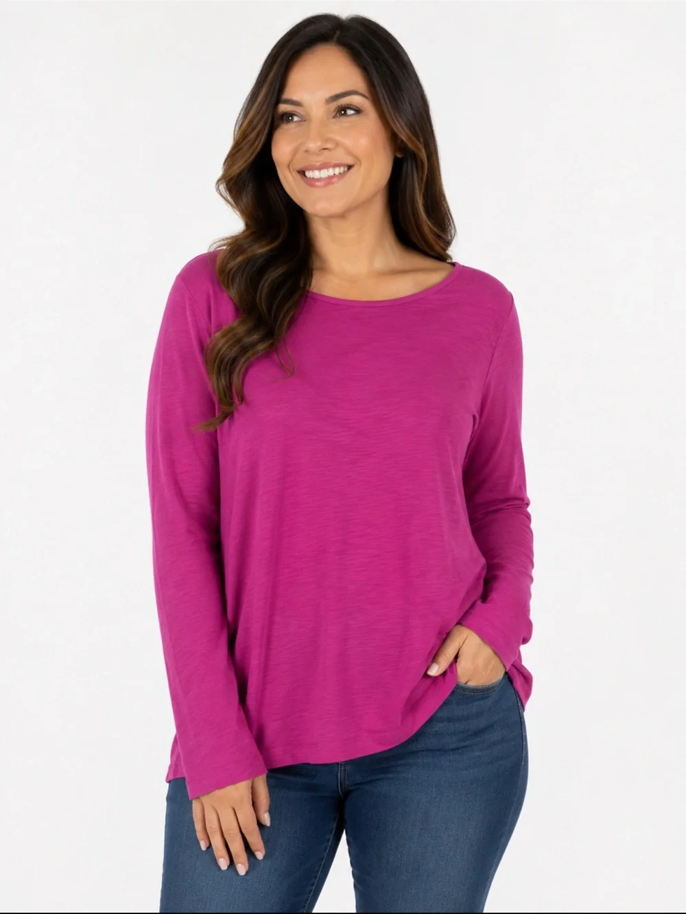 J.Crew Artist Tee L Fuchsia Pink 100% Cotton Long Sleeve Top